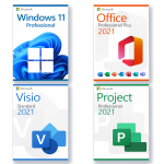 Vorteilspaket Microsoft Visio 2021 Standard, Project 2021 Professional, Office 2021 Professional Plus, Windows 11 Pro Lizenz für 3 PC